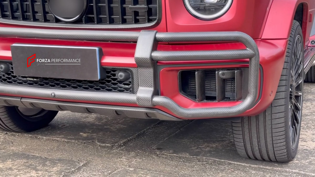 DRY CARBON FRONT BUMPER BULL BAR for MERCEDES-BENZ G-CLASS AMG W465 G63 2024+ FORZA PERFORMANCE custom fit LVT Design Style

Set includes:
Front Bumper Bull Bar

Material: Dry Carbon

NOTE: Professional installation is required.