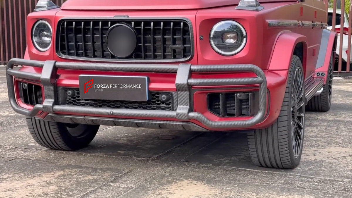 DRY CARBON FRONT BUMPER BULL BAR for MERCEDES-BENZ G-CLASS AMG W465 G63 2024+ FORZA PERFORMANCE custom fit LVT Design Style

Set includes:
Front Bumper Bull Bar

Material: Dry Carbon

NOTE: Professional installation is required.