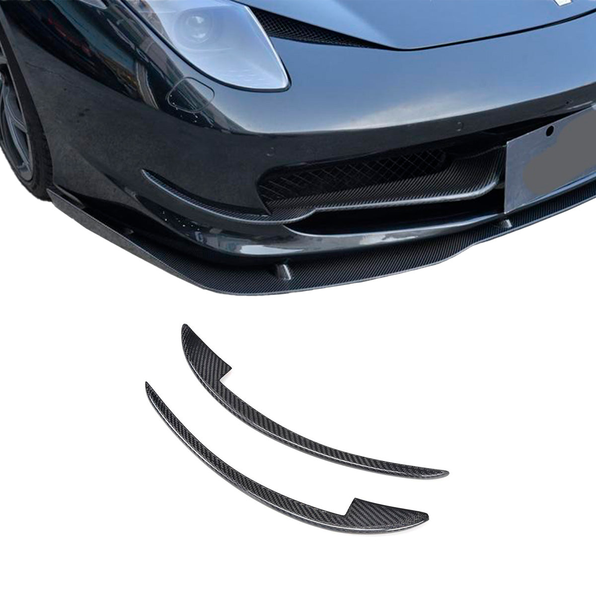 DRY CARBON FRONT BUMPER CANARDS for FERRARI 458 2009 - 2015

Set includes:

Canards

Material: Carbon Fiber

NOTE: Professional installation is required.

CONTACT US FOR PRICING