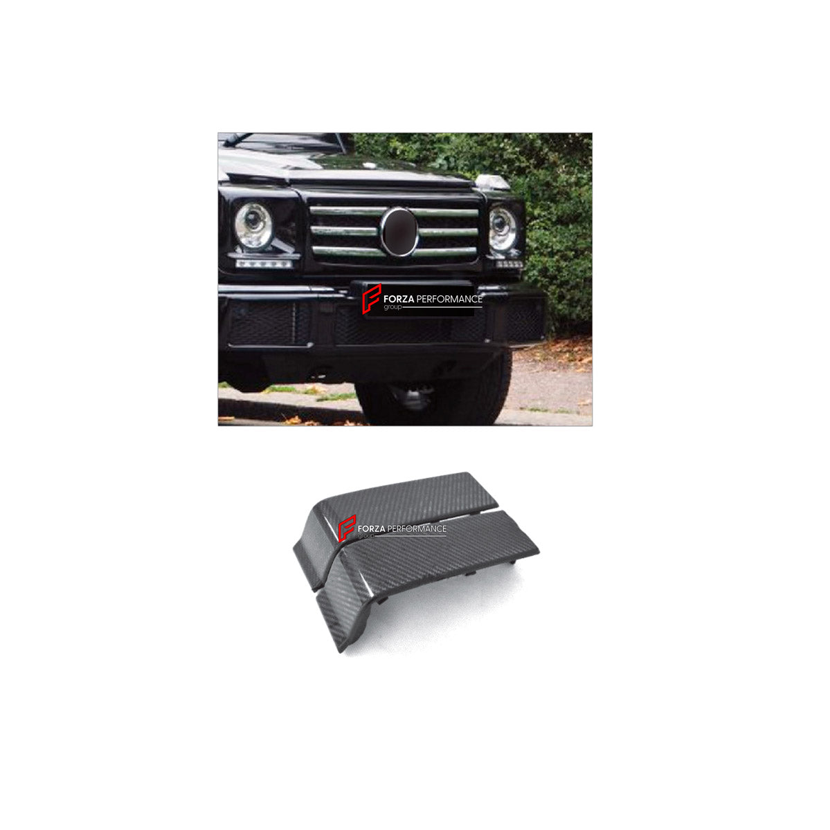 DRY CARBON FRONT BUMPER COVER TRIMS for MERCEDES-BENZ G-CLASS W463 G350 G500 2008 - 2018

Set includes:
Front Bumper Cover Trims

Material: Dry Carbon

NOTE: Professional installation is required.