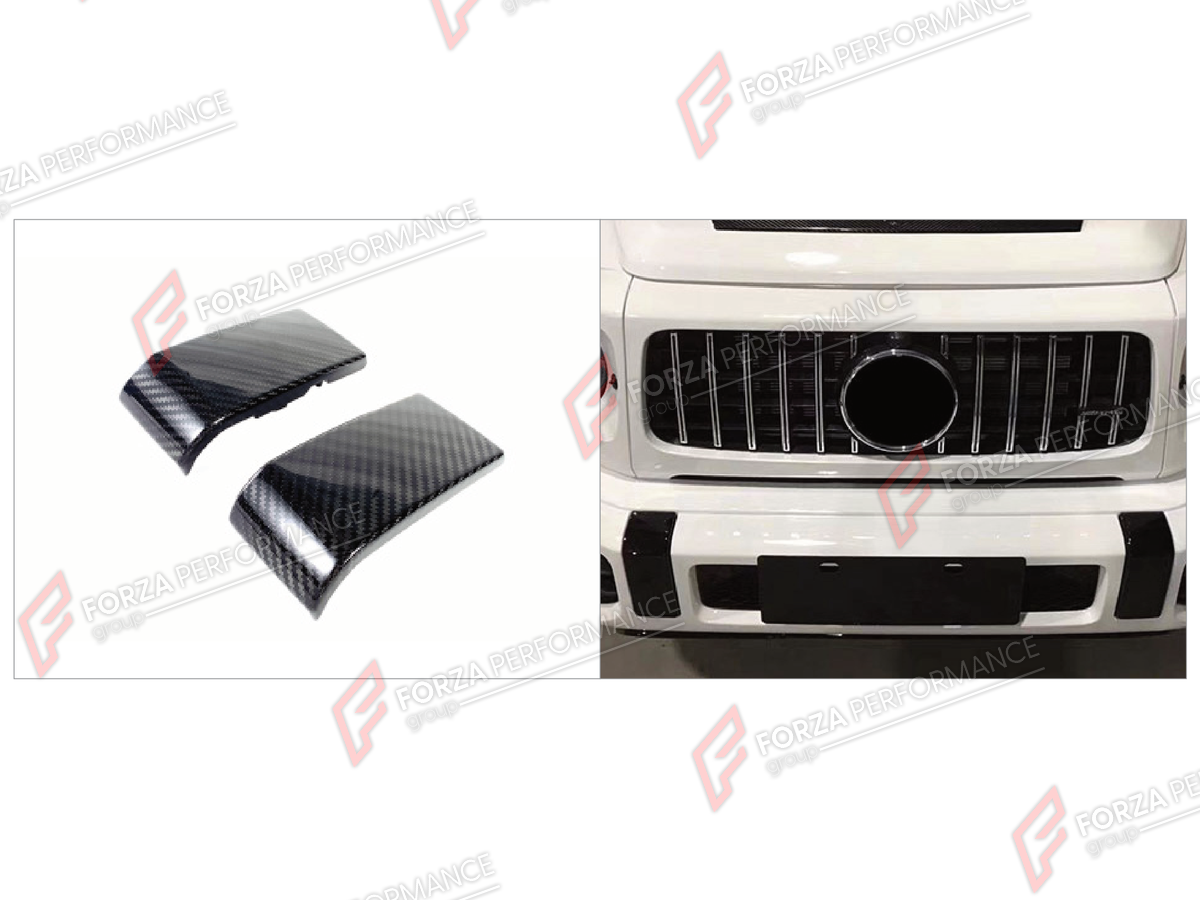 DRY CARBON FRONT BUMPER COVER TRIMS for MERCEDES-BENZ G-CLASS W464 G500 2019 - 2024

Set includes:
Front Bumper Cover Trims

Material: Dry Carbon

NOTE: Professional installation is required.
