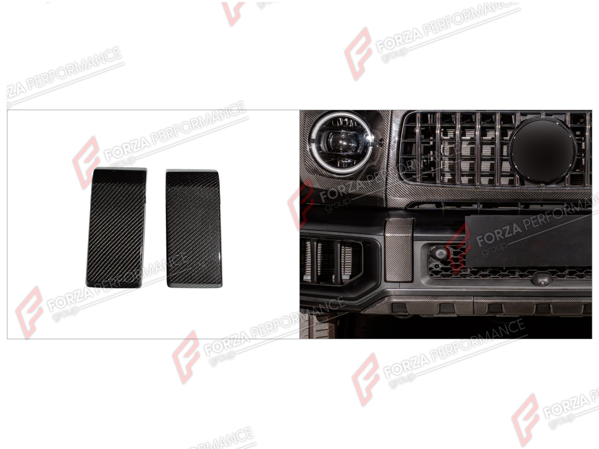 DRY CARBON FRONT BUMPER COVER TRIMS for MERCEDES-BENZ G-CLASS W465 G63 G450D G500 G550 2025+

Set includes:
Front Bumper Cover Trims

Material: Dry Carbon

NOTE: Professional installation is required.