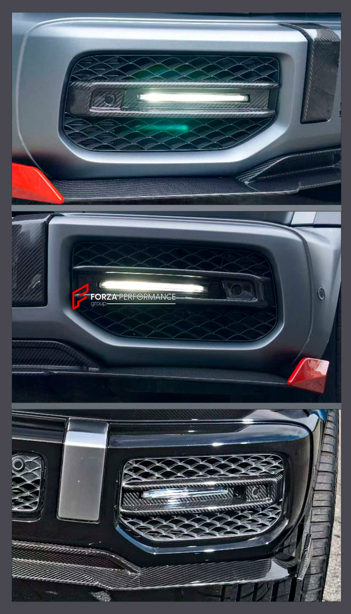 Dry Carbon Front Bumper Headlights for Mercedes Benz G Class W463A W464 2018 - 2024
Set includes:

Front Bumper Headlights
Material: Dry Carbon

NOTE: Professional installation is required.