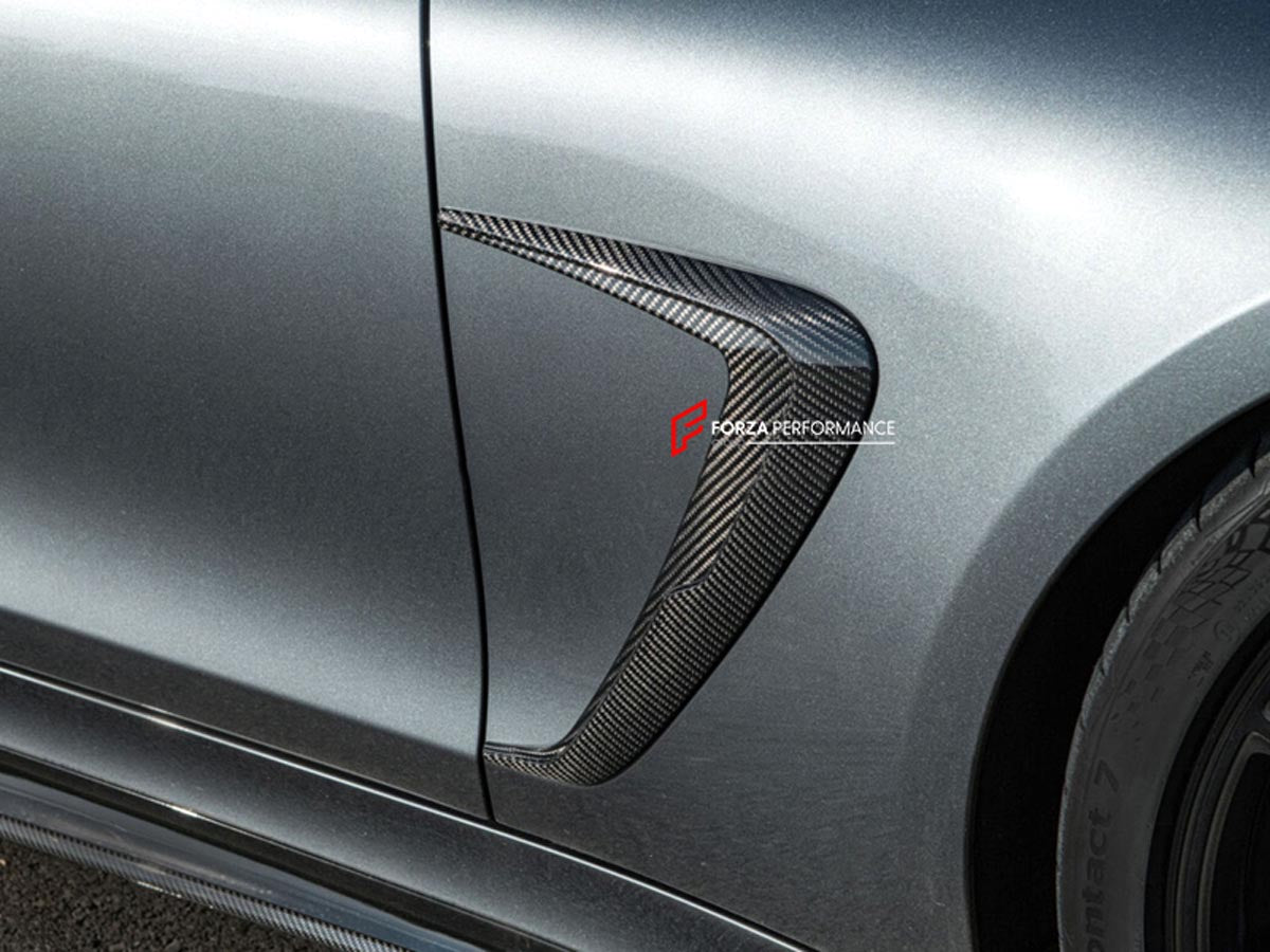 DRY CARBON FRONT FENDER SIDE AIR INTAKE TRIMS for MERCEDES BENZ AMG GT63S GT50 C192 2024+
Set includes:

Front Fender Side Air Intake Trims
Material: Dry Carbon

NOTE: Professional installation is required.