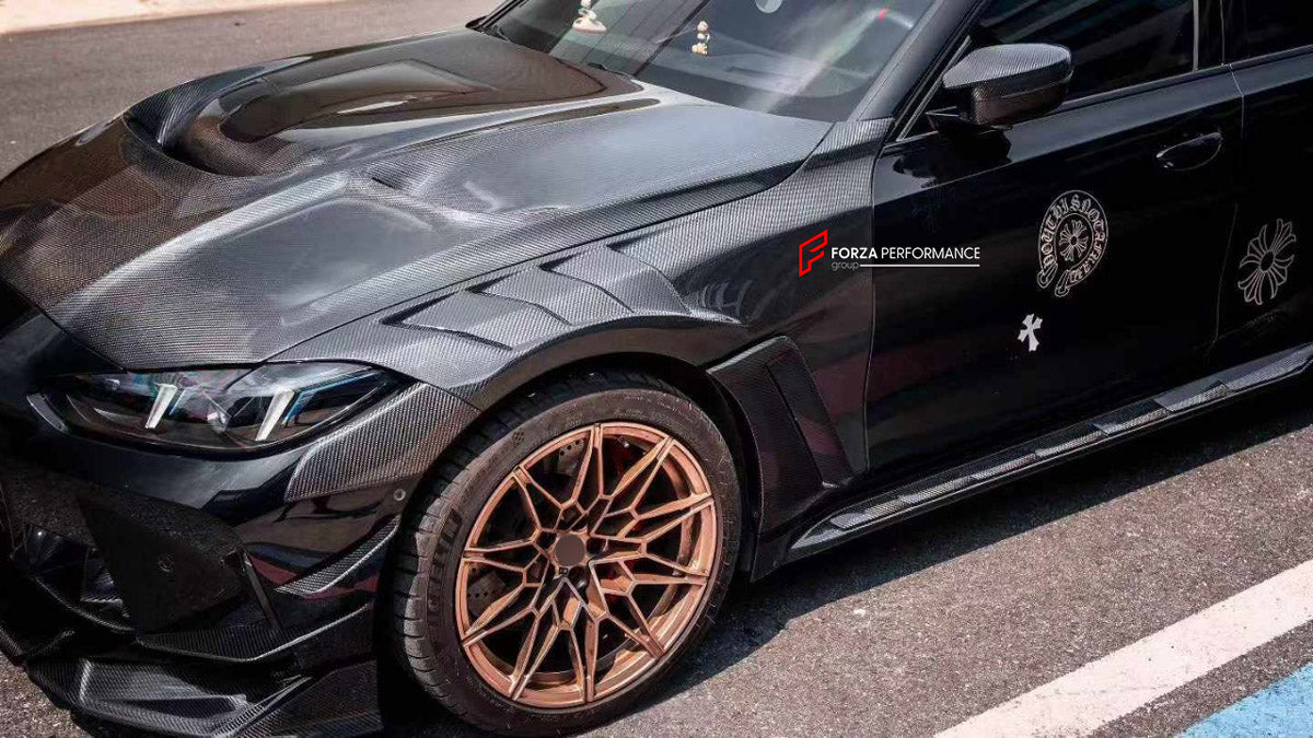 DRY CARBON FRONT FENDERS AND HOOD BONNET for BMW M3 G80 2020+

Set includes:
Hood Bonnet
Front Fenders

Material: Dry Carbon, Tempered Glass

NOTE: Professional installation is required.
