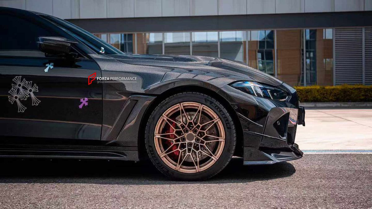 DRY CARBON FRONT FENDERS AND HOOD BONNET for BMW M3 G80 2020+

Set includes:
Hood Bonnet
Front Fenders

Material: Dry Carbon, Tempered Glass

NOTE: Professional installation is required.