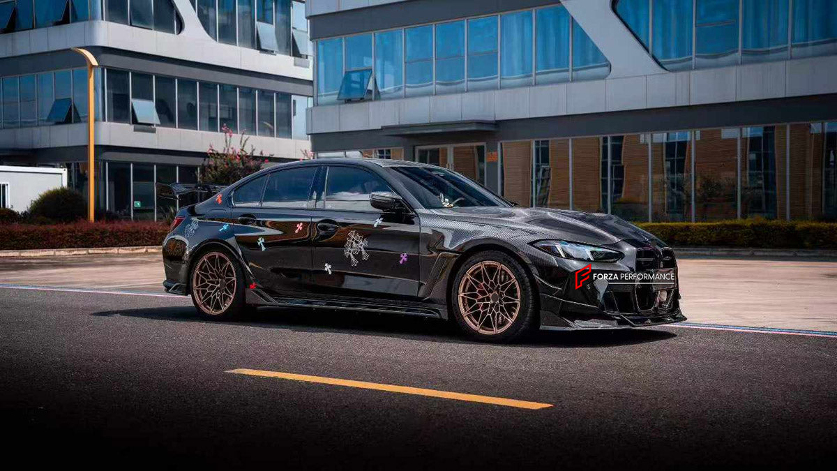 DRY CARBON FRONT FENDERS AND HOOD BONNET for BMW M3 G80 G81 M4 G82 2020+

Set includes:
Hood Bonnet
Front Fenders

Material: Dry Carbon, Tempered Glass

NOTE: Professional installation is required.