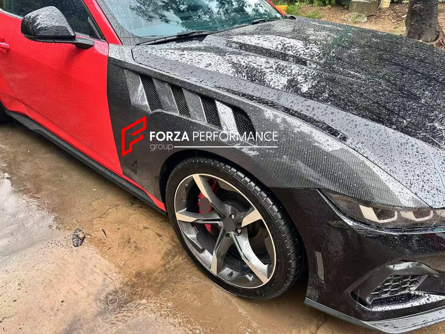 DRY CARBON FRONT FENDERS FOR FORD MUSTANG GTD 2025+ Forza Performance custom fit buy Langyu&ZLO style design
