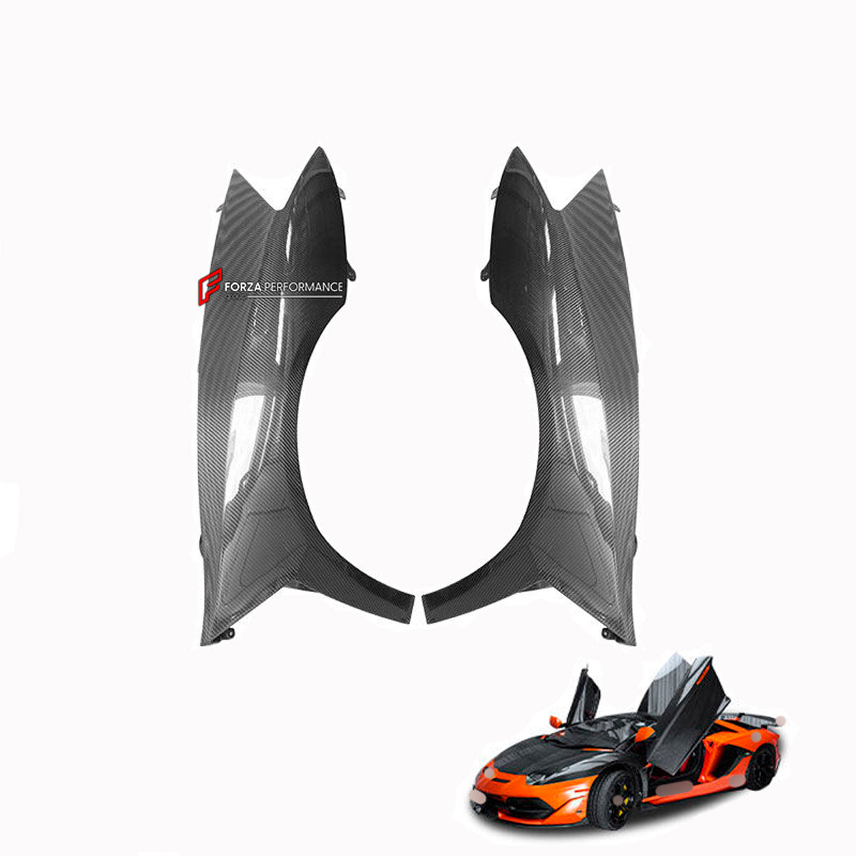 DRY CARBON Front Fenders for Lamborghini Aventador LP700 LP720 LP750 2011 - 2022
Set includes:

Front Fenders
Material: Dry Carbon

NOTE: Professional installation is required.