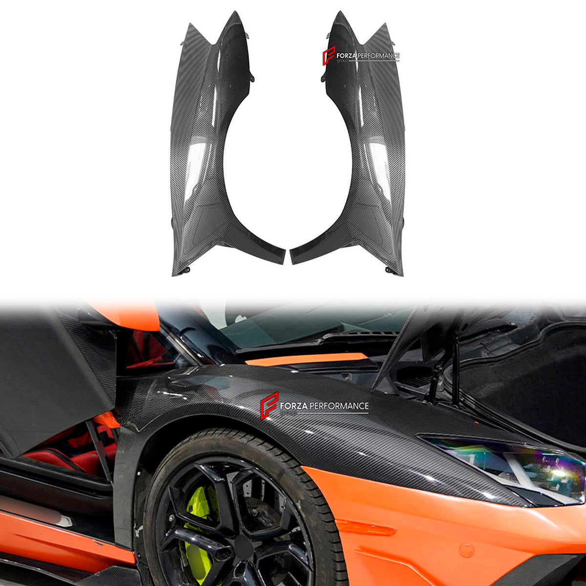 DRY CARBON Front Fenders for Lamborghini Aventador LP700 LP720 LP750 2011 - 2022
Set includes:

Front Fenders
Material: Dry Carbon

NOTE: Professional installation is required.