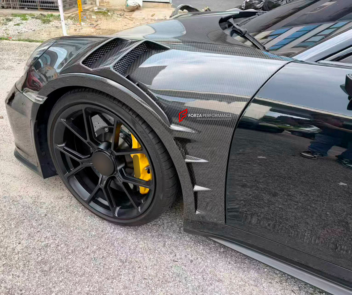 DRY CARBON Front Fenders for Porsche 911 992.1 Carrera 2019 - 2025
Set includes:

Front Fenders
Material: Dry Carbon

NOTE: Professional installation is required.