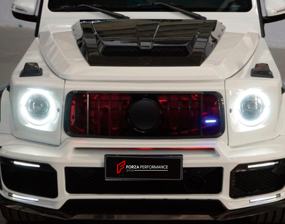 CONVERSION DRY CARBON FRONT GRILLE for MERCEDES-BENZ G-CLASS W463 2008 - 2018 UPGRADE to G-CLASS W464 2019 - 2024 FORZA PERFORMANCE custom fit R Style

Set includes:
Front Grille

Material: Dry Carbon

NOTE: Professional installation is required.