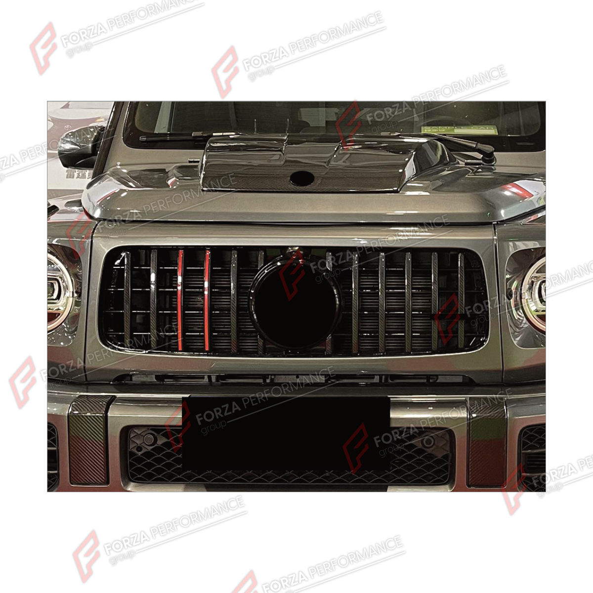 DRY CARBON FRONT GRILLE TRIM STRIPS for MERCEDES-BENZ G-CLASS W464 G63 2019 - 2024

Set includes:
Front Grille Trim Strips

Material: Dry Carbon

NOTE: Professional installation is required.