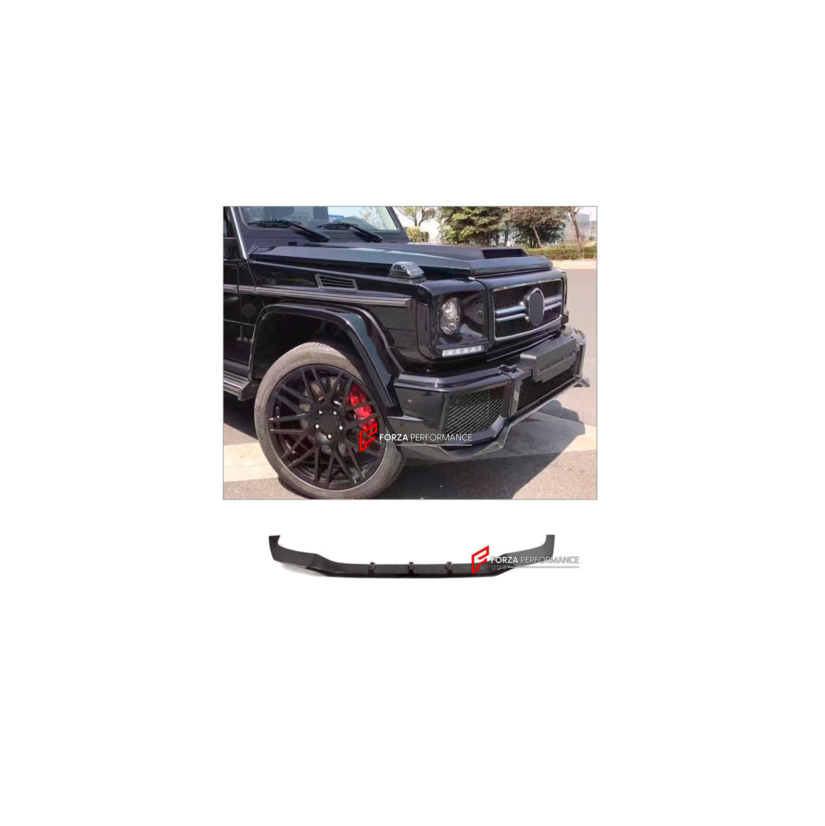 DRY CARBON FRONT LIP for MERCEDES-BENZ G-CLASS W463 G63 2008 - 2018 FORZA PERFORMANCE custom fit M Style

Set includes:
Front Lip

Material: Dry Carbon

NOTE: Professional installation is required.