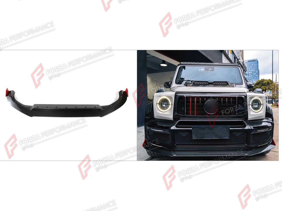 DRY CARBON FRONT LIP for MERCEDES-BENZ G-CLASS W464 2019 - 2024 FORZA PERFORMANCE custom fit R Style

Set includes:
Front Lip

Material: Dry Carbon

NOTE: Professional installation is required.