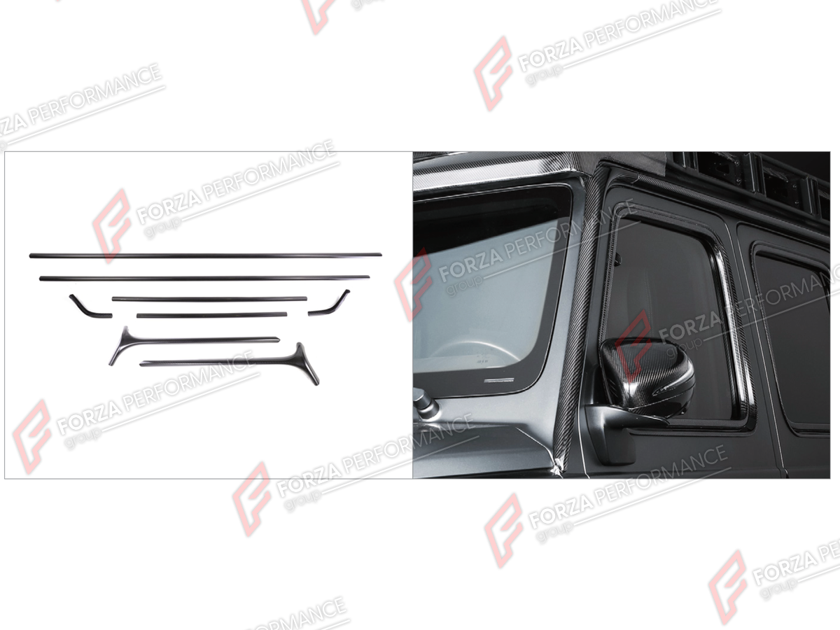 DRY CARBON FRONT ROOF TRIM STRIP WITH A-PILLAR COVERS for MERCEDES-BENZ G-CLASS W464 2019 - 2024

Set includes:
Front Roof Trim Strip
A-Pillar Covers

Material: Dry Carbon

NOTE: Professional installation is required.
