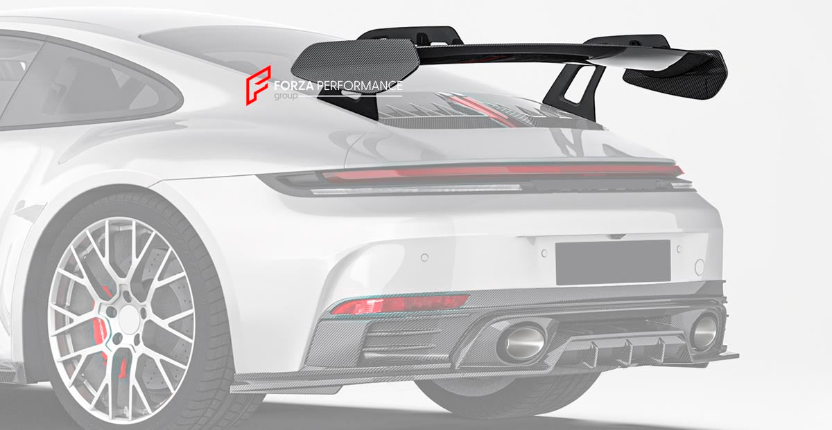 DRY CARBON GT3 STYLE REAR WING SPOILER for PORSCHE 911 992.2 CARRERA COUPE S T 4S 2024+ Forza Performance Custom fit

Set includes:
Rear Wing Spoiler

Material: Dry Carbon

NOTE: Engine Lid is required for Spoiler to be installed. Professional installation is required.