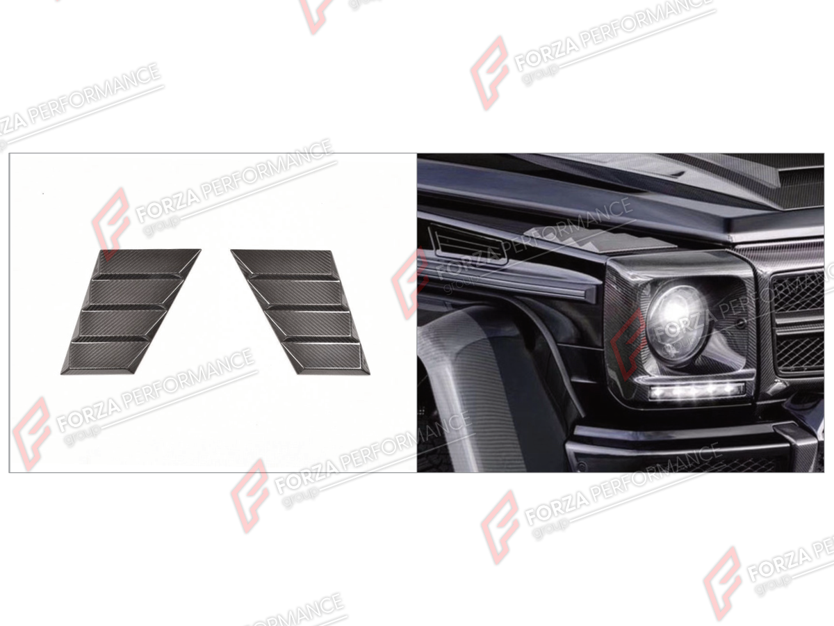 DRY CARBON HOOD BONNET AIR VENTS for MERCEDES-BENZ G-CLASS W463 2008 - 2018

Set includes:
Hood Bonnet Air Vents

Material: Dry Carbon

NOTE: Professional installation is required.