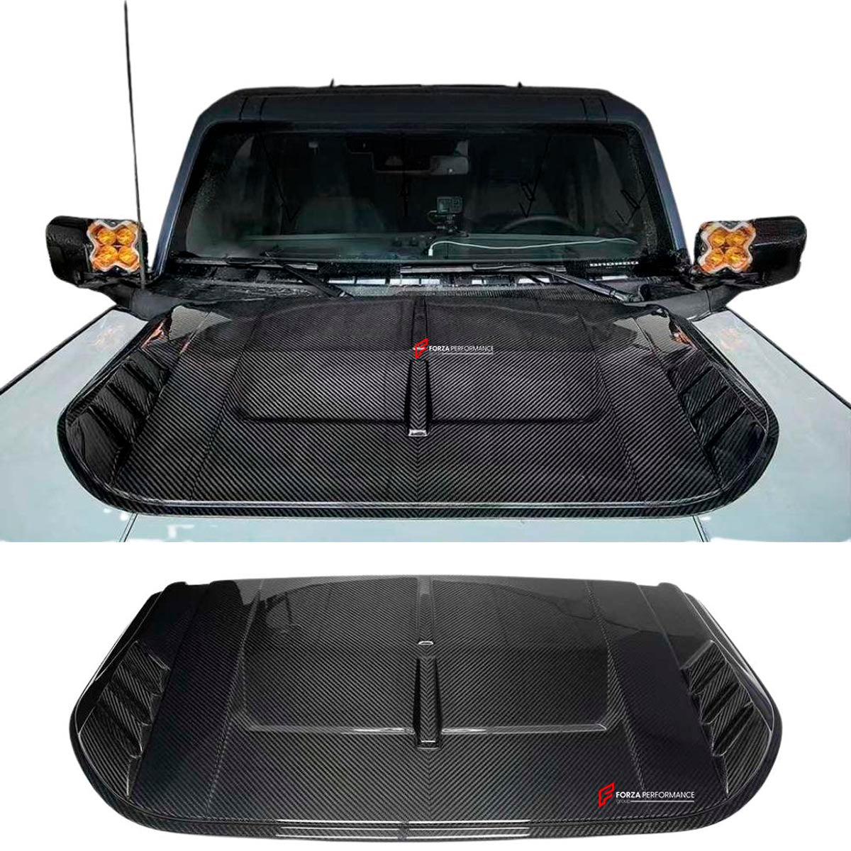DRY CARBON HOOD BONNET for FORD BRONCO 2021+
Set includes:

Hood Bonnet
Material: Dry Carbon

NOTE: Professional installation is required.
