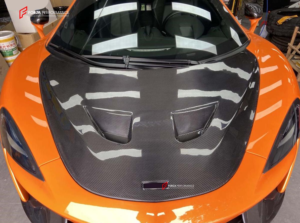 DRY CARBON HOOD BONNET for MCLAREN 540C 570S 570GT MP4 12C 2011 - 2021 Forza Performance Custom fit 620R Style
Set includes:

Hood Bonnet
Material: Dry Carbon

NOTE: Professional installation is required.