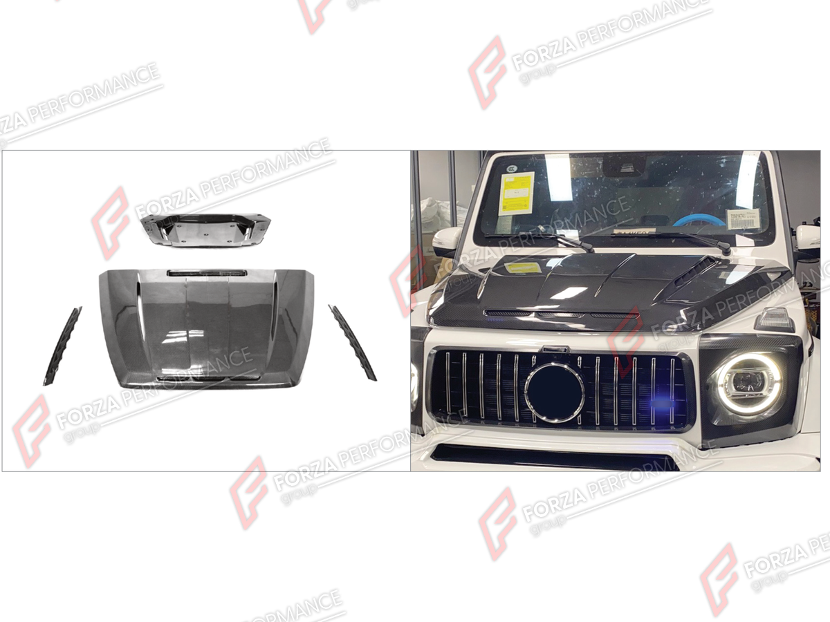 DRY CARBON HOOD BONNET for MERCEDES-BENZ G-CLASS W464 2019 - 2024 FORZA PERFORMANCE custom fit TOP Style

Set includes:
Hood Bonnet

Material: Dry Carbon

NOTE: Professional installation is required.