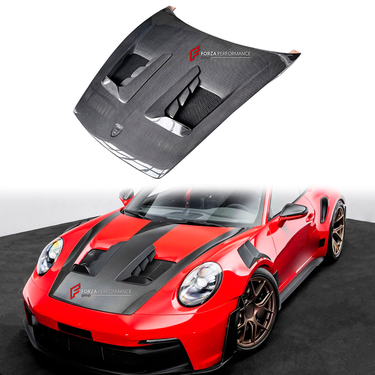 DRY CARBON Hood Bonnet for Porsche 911 992 2019+
Set includes:

Hood Bonnet
Material: Dry Carbon

NOTE: Professional installation is required.