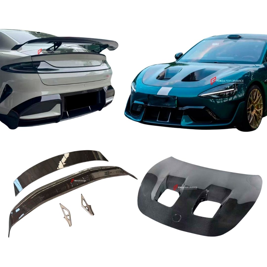 DRY CARBON HOOD BONNET REAR WING SPOILER for XIAOMI SU7 SU7 ULTRA 2024+
Set includes:

Hood / Bonnet
Rear Wing Spoiler
Material: Dry Carbon

NOTE: Professional installation is required.