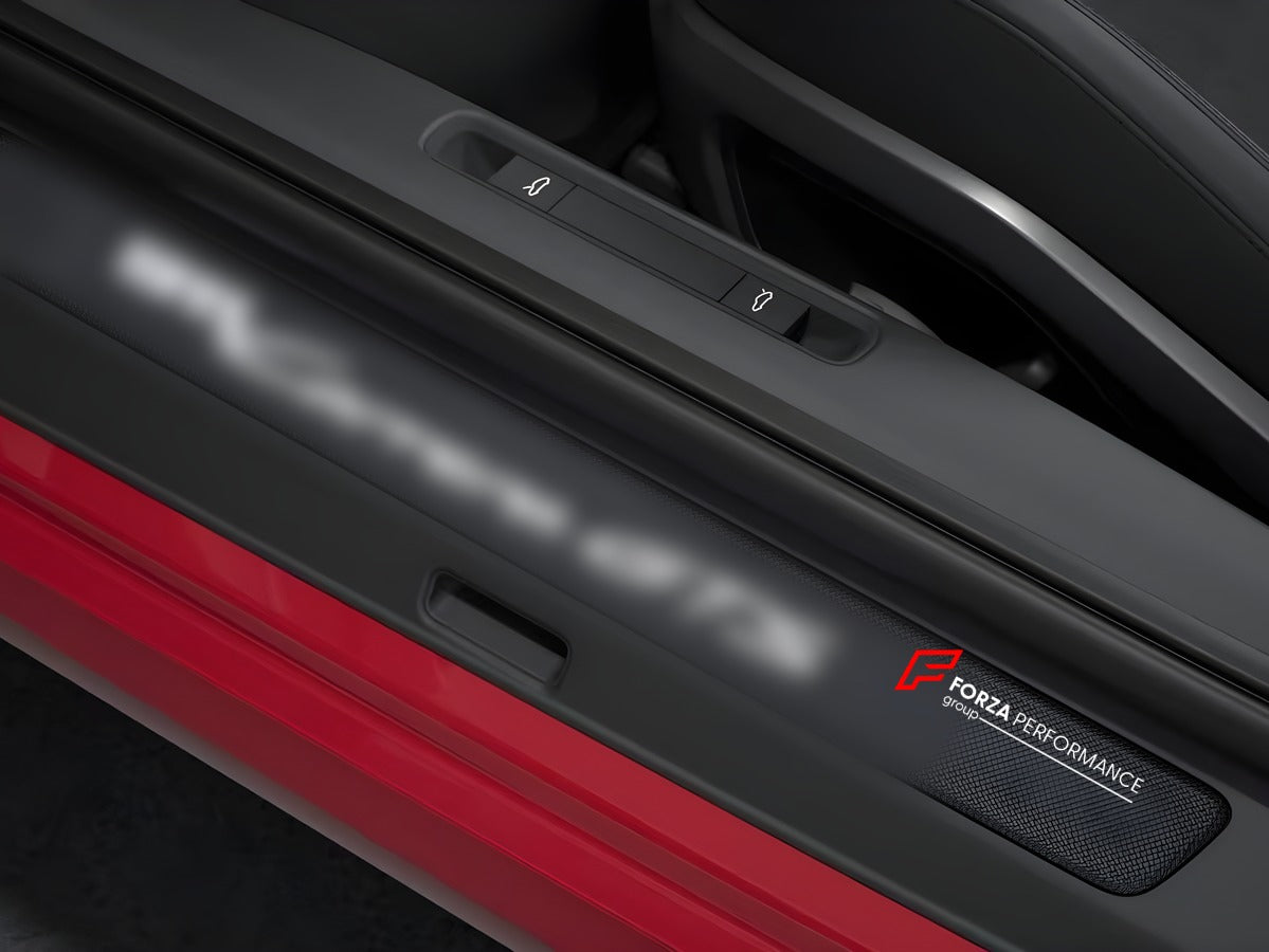 DRY CARBON ILLUMINATED DOOR SILLS for PORSCHE 911 992.2 2025+ Forza Performance custom fit buy custom lettering design