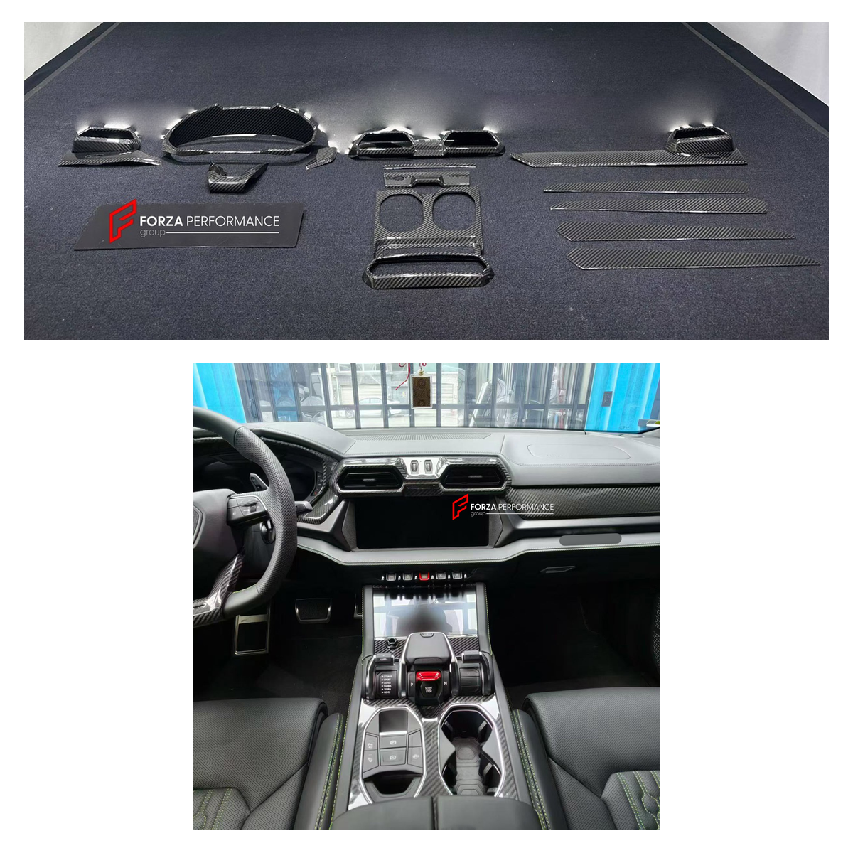 DRY CARBON INTERIOR KIT for LAMBORGHINI URUS SE 2024+

Set includes:
Dashboard Instrument Cluster Trim
Center Console Trim Cover
Rear Center Console Air Vent Cover
Dashboard Trim Kit
Dashboard Side Air Vents Covers
Interior Door Panel Trim

Material: Dry Carbon

NOTE: Professional installation is required.