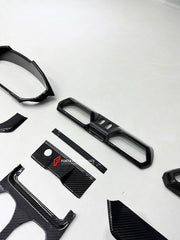 DRY CARBON INTERIOR KIT for Lamborghini Urus SE 2024+
Set includes:

Dashboard Instrument Cluster Trim
Center Console Trim Cover
Rear Center Console Air Vent Cover
Dashboard Trim Kit
Dashboard Side Air Vents Covers
Interior Door Panel Trim
Material: Dry Carbon

NOTE: Professional installation is required.