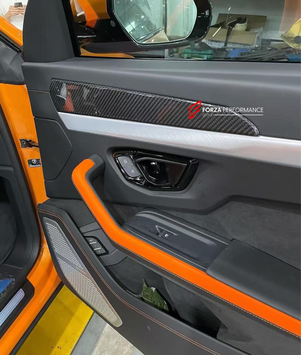 DRY CARBON INTERIOR KIT for Lamborghini Urus SE 2024+
Set includes:

Dashboard Instrument Cluster Trim
Center Console Trim Cover
Rear Center Console Air Vent Cover
Dashboard Trim Kit
Dashboard Side Air Vents Covers
Interior Door Panel Trim
Material: Dry Carbon

NOTE: Professional installation is required.