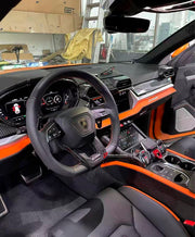 DRY CARBON INTERIOR KIT for Lamborghini Urus SE 2024+
Set includes:

Dashboard Instrument Cluster Trim
Center Console Trim Cover
Rear Center Console Air Vent Cover
Dashboard Trim Kit
Dashboard Side Air Vents Covers
Interior Door Panel Trim
Material: Dry Carbon

NOTE: Professional installation is required.