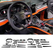 DRY CARBON INTERIOR KIT for Lamborghini Urus SE 2024+
Set includes:

Dashboard Instrument Cluster Trim
Center Console Trim Cover
Rear Center Console Air Vent Cover
Dashboard Trim Kit
Dashboard Side Air Vents Covers
Interior Door Panel Trim
Material: Dry Carbon

NOTE: Professional installation is required.