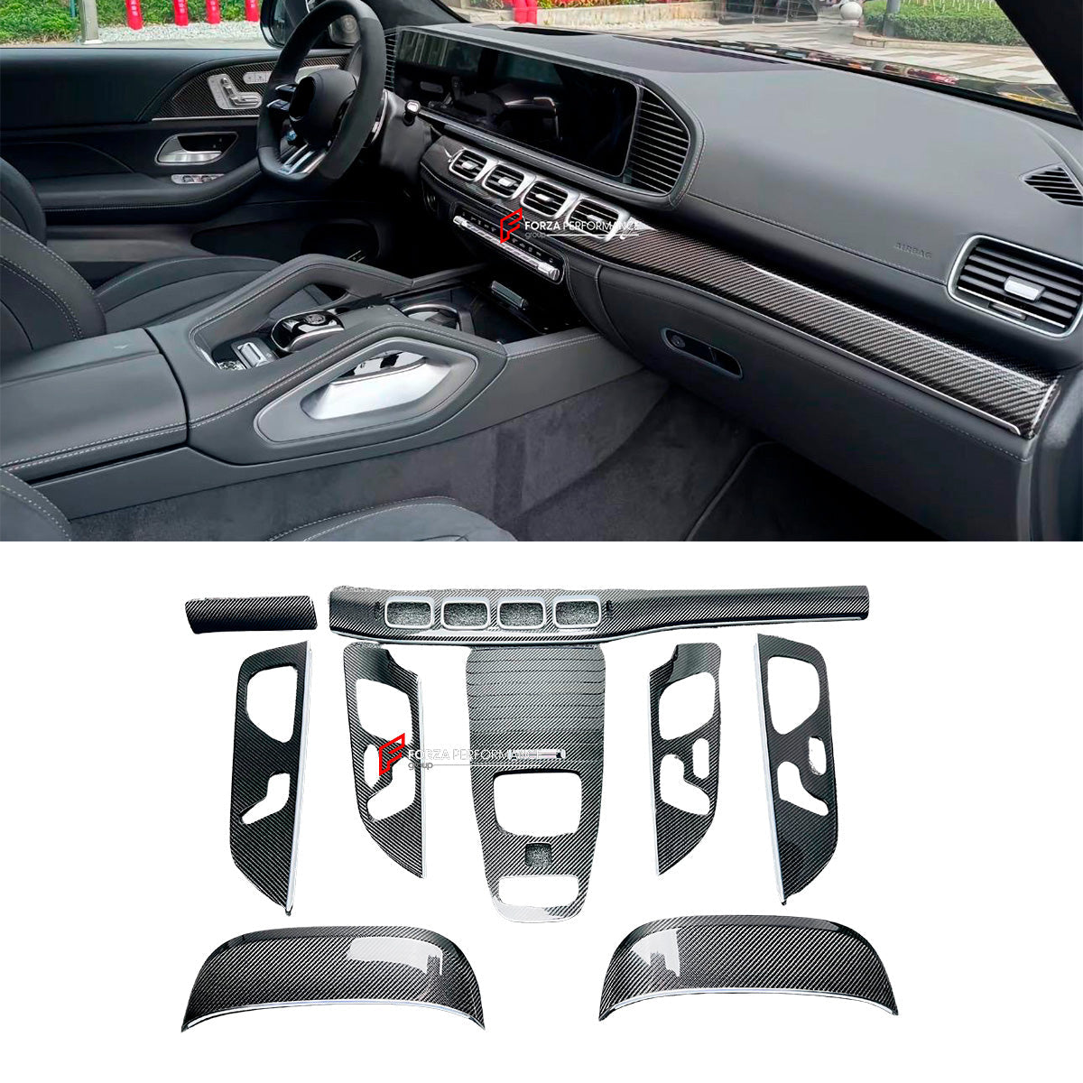DRY CARBON INTERIOR KIT for MERCEDES-BENZ GLS X167 2019 - 2023

Set includes:
Dashboard
Central Console Trim
Door Panel Seat Switch Frame
Seat Covers

Material: Carbon Fiber
