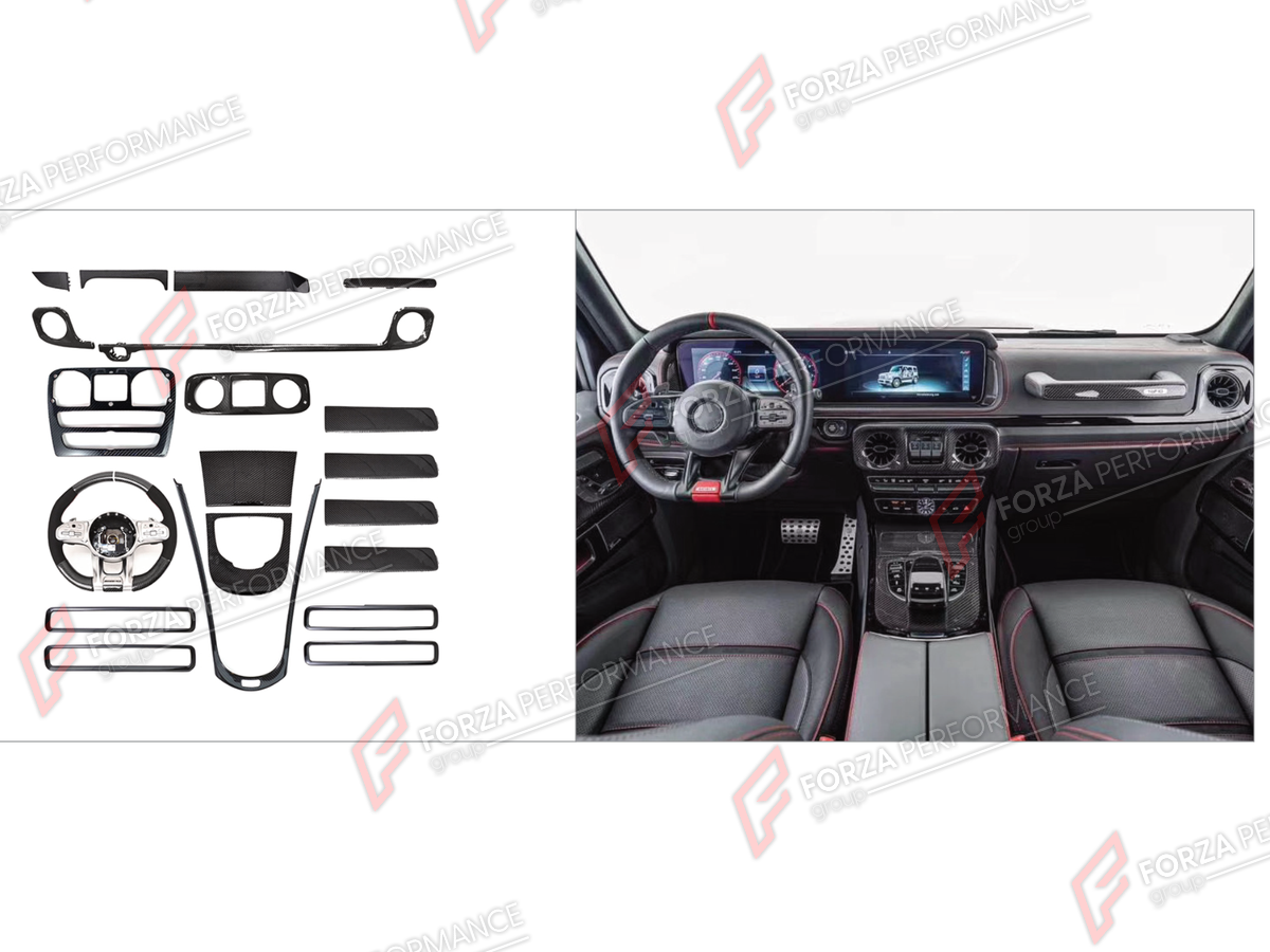 DRY CARBON INTERIOR KIT for MERCEDES-BENZ G-CLASS W464 G63 G350 G350D G400D G500 G550 2019 - 2024

Set includes:
Interior Kit

Material: Dry Carbon

NOTE: Professional installation is required.