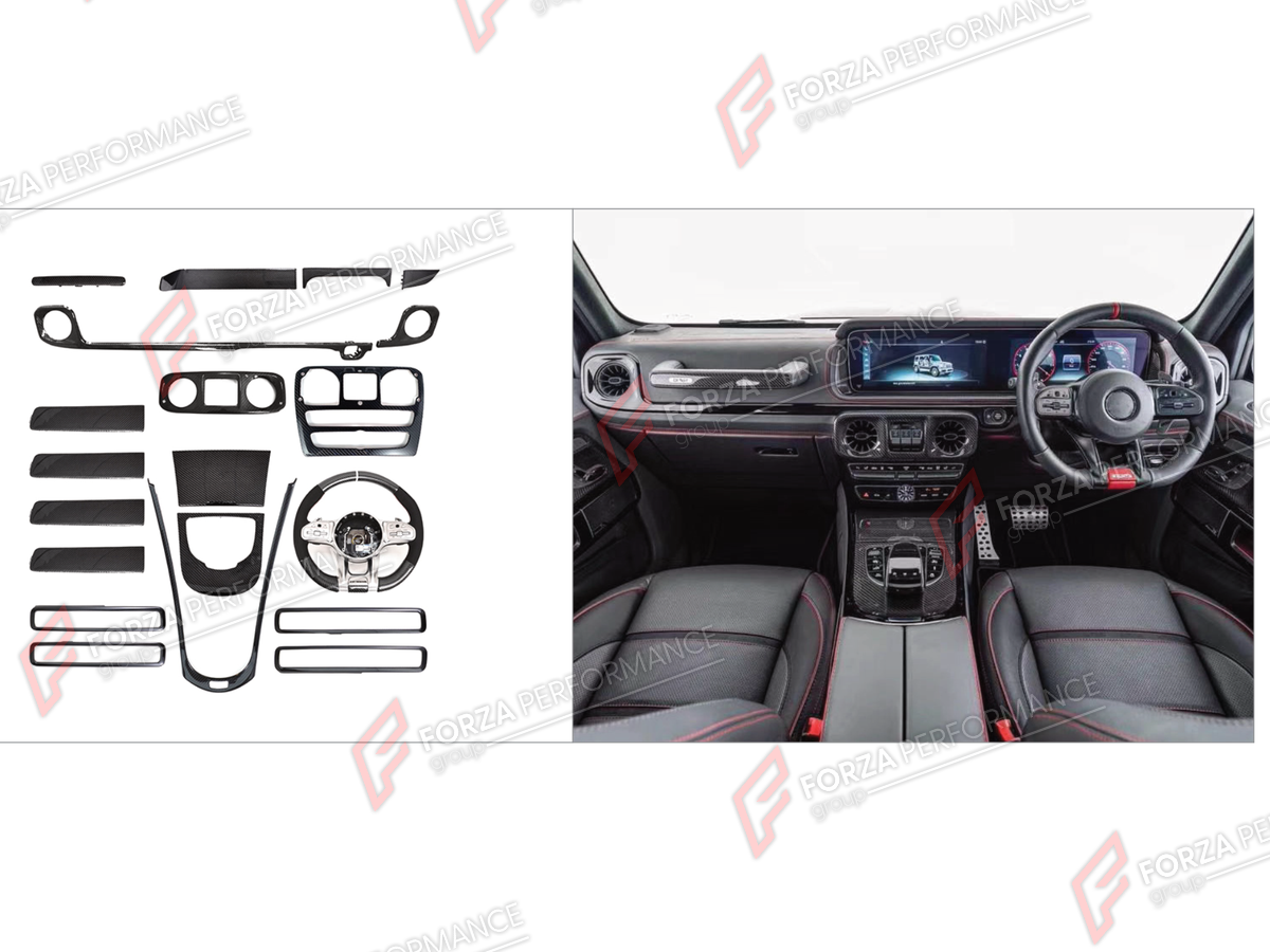 DRY CARBON INTERIOR KIT for MERCEDES-BENZ G-CLASS W464 G63 G350 G350D G400D G500 G550 2019 - 2024

Set includes:
Interior Kit

Material: Dry Carbon

NOTE: Professional installation is required.