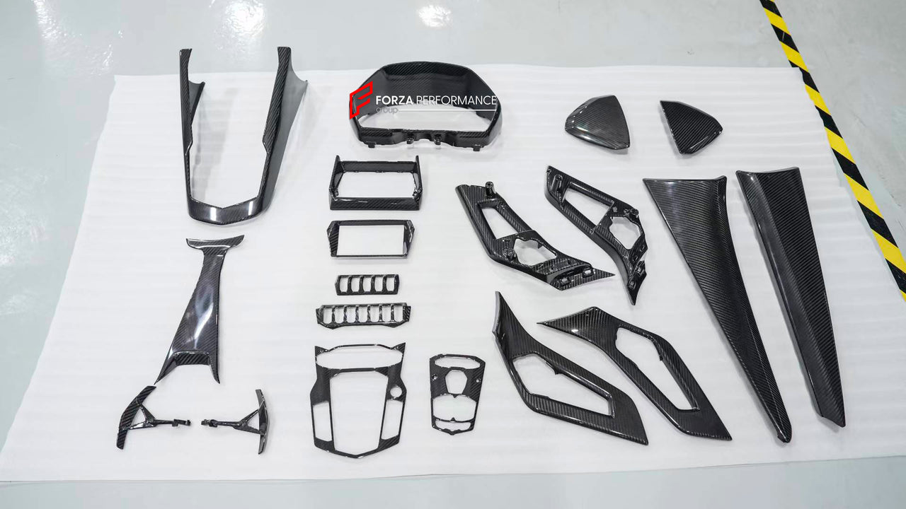 DRY CARBON INTERIOR TRIM KIT COVERS for LAMBORGHINI URUS 2018+

Set includes:

Center Console Trims
Dashboard Trims

Paddle Shifters
Door Trims

Material: Dry Carbon

Note: Professional installation is required.