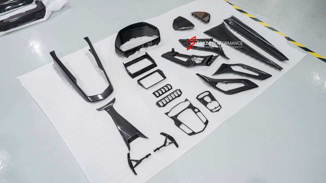 DRY CARBON INTERIOR TRIM KIT COVERS for LAMBORGHINI URUS 2018+

Set includes:

Center Console Trims
Dashboard Trims

Paddle Shifters
Door Trims

Material: Dry Carbon

Note: Professional installation is required.