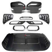 DRY CARBON PARTS for FORD BRONCO 2021+
Set includes:

Hood Bonnet
Side Mirror Covers (pair)
Fender Vent Trims (pair)
Inner Door Handle Trims (5 pcs)
AC Button Frame
Material: Dry Carbon

NOTE: Combined dry carbon set for Ford Bronco - exterior and interior parts in one kit. Parts are also available separately - contact us. Professional installation is required.