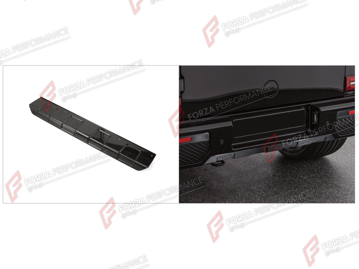 DRY CARBON REAR BUMPER COVER for MERCEDES-BENZ G-CLASS W464 G63 2019 - 2024 FORZA PERFORMANCE custom fit B900

Set includes:
Rear Bumper Cover

Material: Dry Carbon

NOTE: Professional installation is required.
