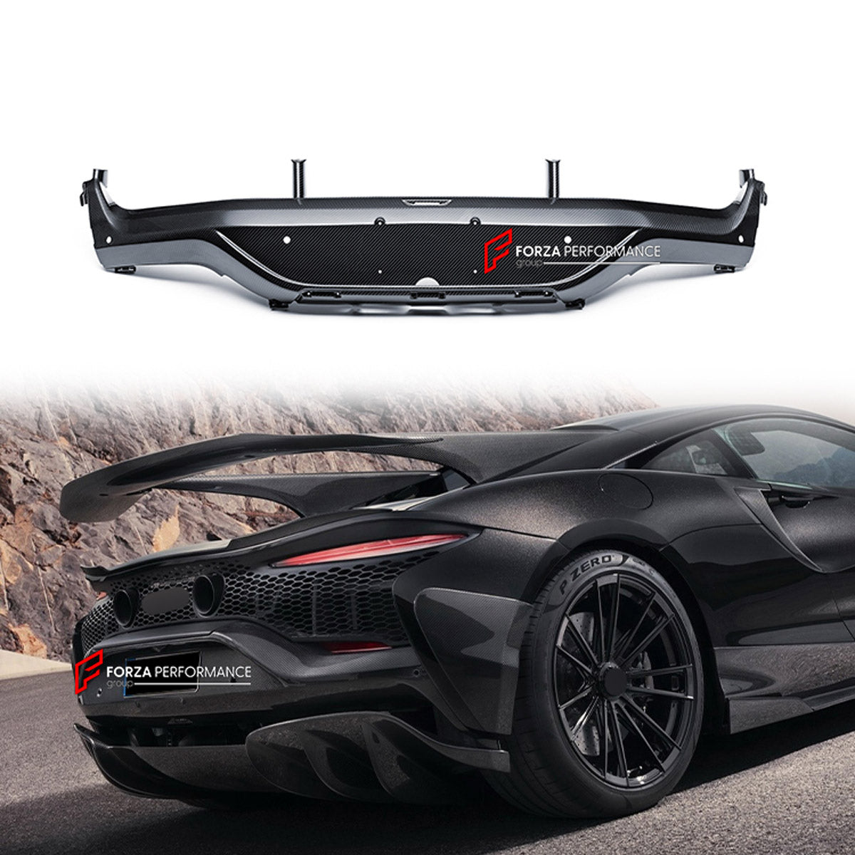 DRY CARBON REAR BUMPER for MCLAREN ARTURA 2021+ FORZA PERFORMANCE custom fit N Style

Set includes:
Rear Bumper

Material: Dry Carbon

NOTE: Professional installation is required.