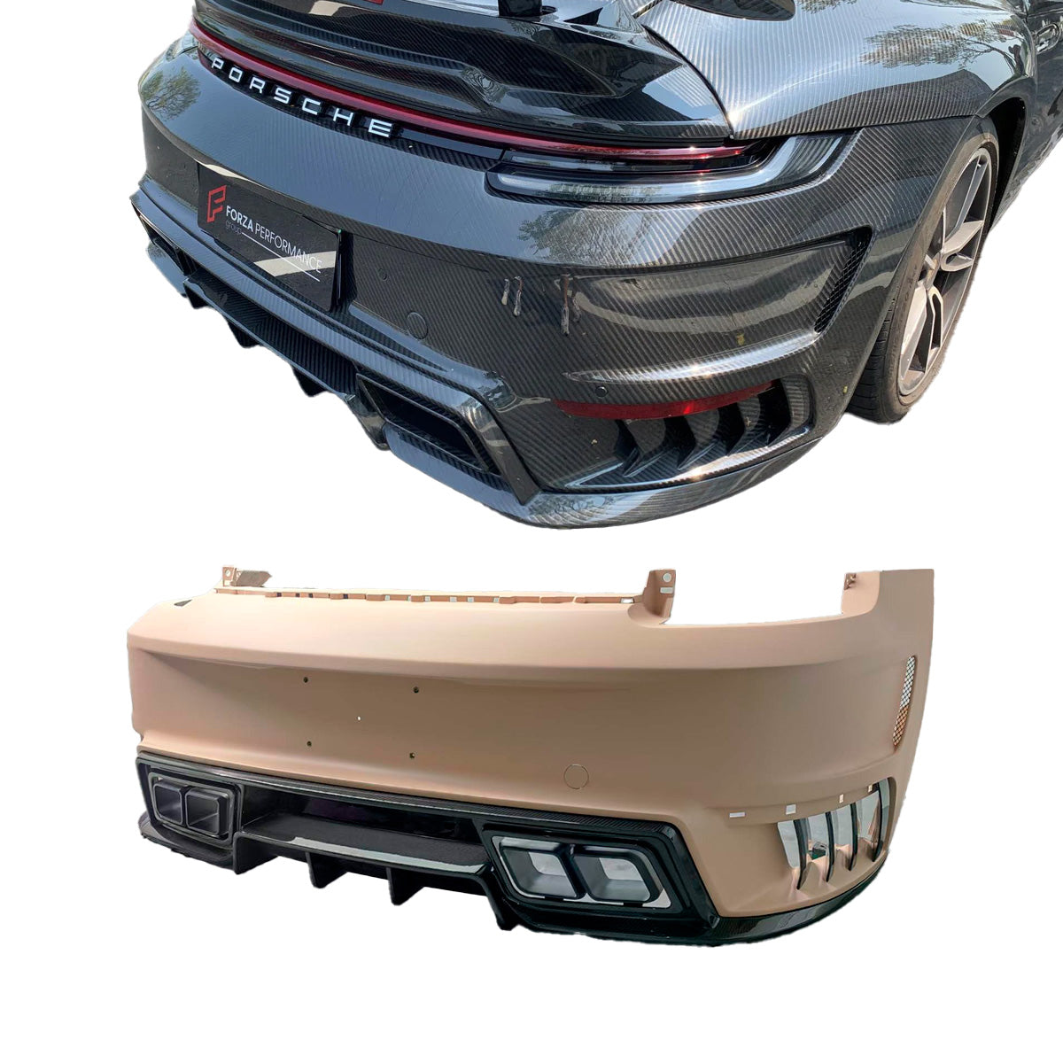 DRY CARBON REAR BUMPER FOR PORSCHE 992 CARRERA 2019 - 2025

Set includes:

Rear Bumper

Rear Diffuser
Exhaust Tips

Material: Dry Carbon Fiber

NOTE: Professional installation is required

CONTACT US FOR PRICING