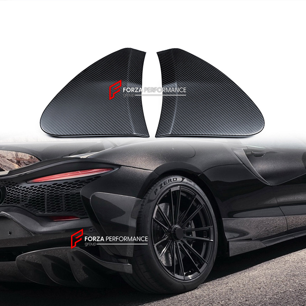 DRY CARBON REAR BUMPER SIDE COVERS for MCLAREN ARTURA 2021+ FORZA PERFORMANCE custom fit N Style

Set includes:
Rear Bumper Side Covers

Material: Dry Carbon

NOTE: Professional installation is required.