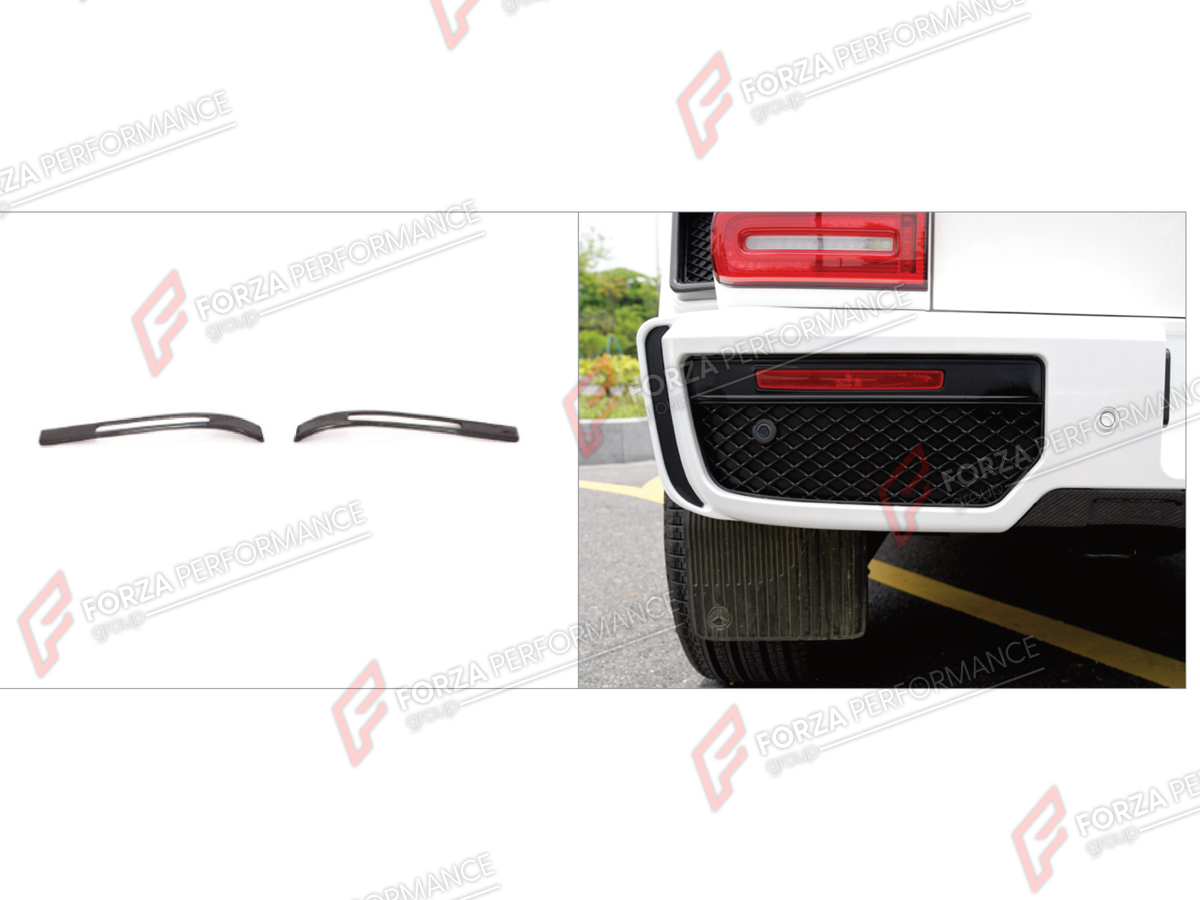 DRY CARBON REAR BUMPER TRIMS for MERCEDES-BENZ G-CLASS W464 G63 2019 - 2024 FORZA PERFORMANCE custom fit B900

Set includes:
Rear Bumper Trims

Material: Dry Carbon

NOTE: Professional installation is required.