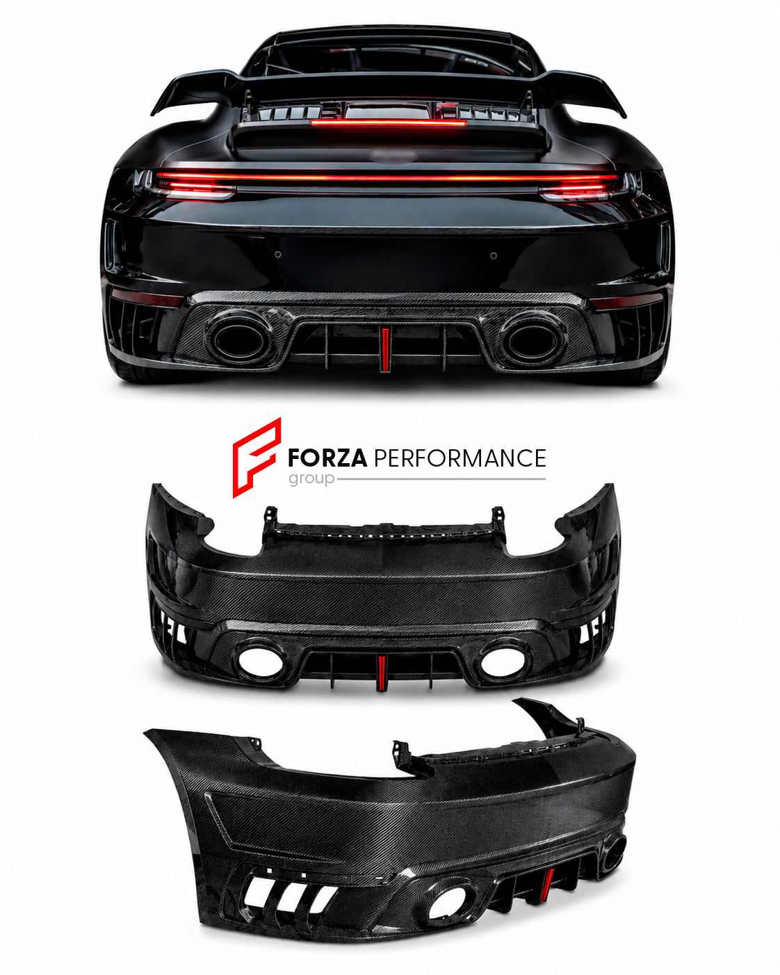 DRY CARBON REAR BUMPER with REAR DIFFUSER  for PORSCHE 911 992.1 TURBO S T 2020-2025