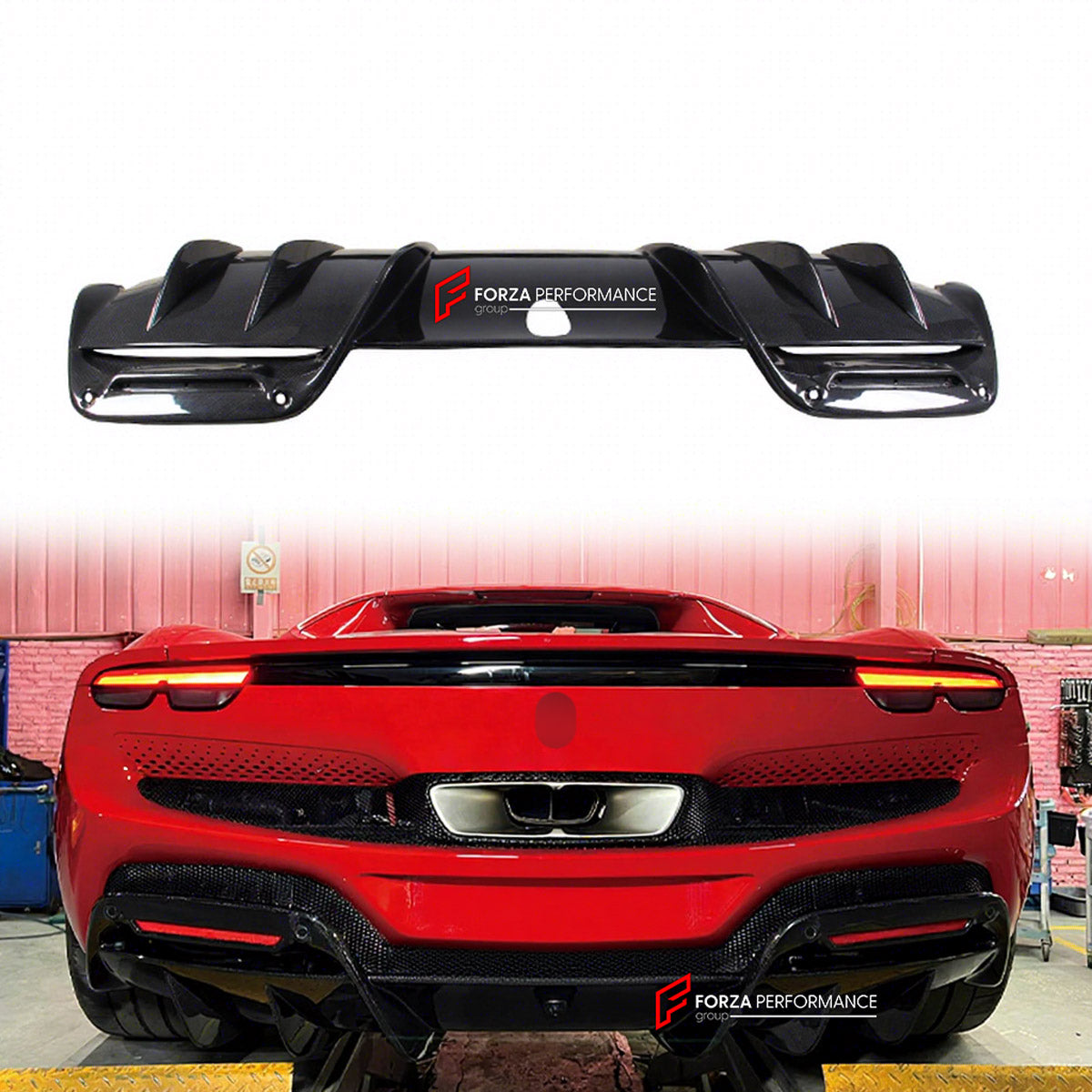 DRY CARBON REAR DIFFUSER for FERRARI 296 GTB GTS 2022+ FORZA PERFORMANCE custom fit OEM Style

Set includes:
Rear Diffuser

Material: Dry Carbon

NOTE: Professional installation is required.
