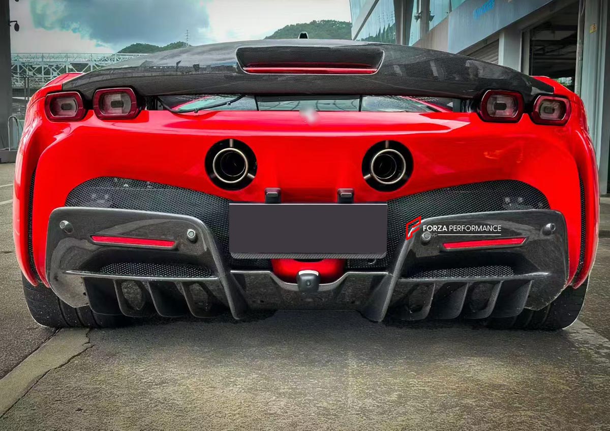DRY CARBON REAR DIFFUSER for FERRARI SF90 2019+
Set includes:

Rear Diffuser
Material: Dry Carbon

NOTE: Professional installation is required.