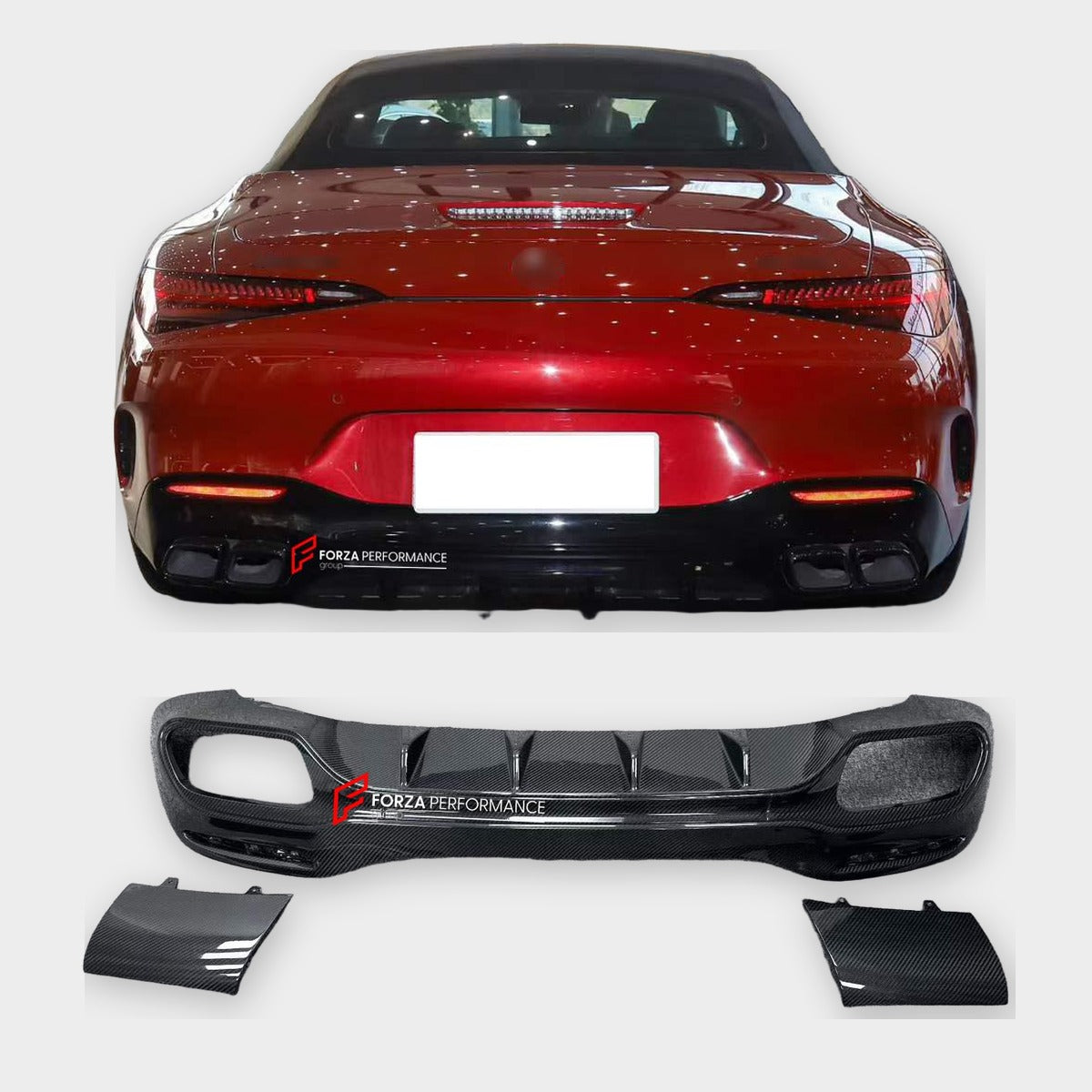 DRY CARBON REAR DIFFUSER for MERCEDES BENZ SL63 R232 2022+ Forza Performance custom fit buy carbon rear diffuser

Set includes:
Rear Diffuser
Rear Bumper Side Covers

Material: Dry Carbon

NOTE: Professional installation is required.