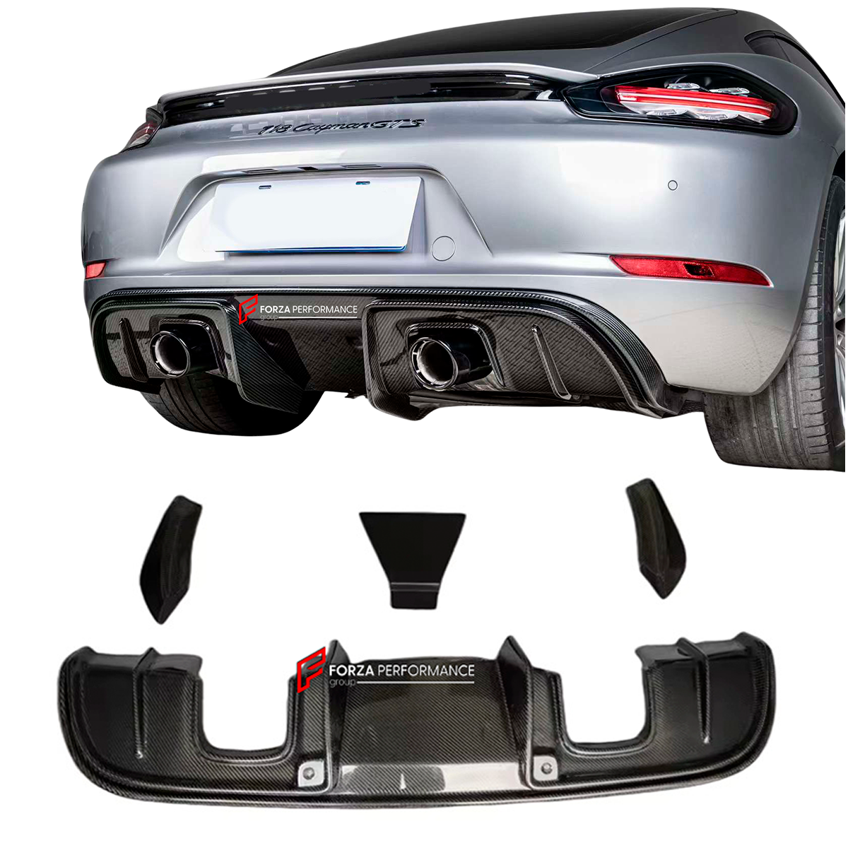 DRY CARBON REAR DIFFUSER for PORSCHE 982 718 CAYMAN BOXSTER 2016+