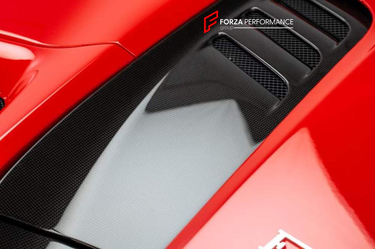 DRY CARBON REAR ENGINE VENT COVER for FERRARI FERRARI F8 2019 - 2022
Set includes:

Rear Engine Vent Cover
Material: Dry Carbon

NOTE: Professional installation is required.